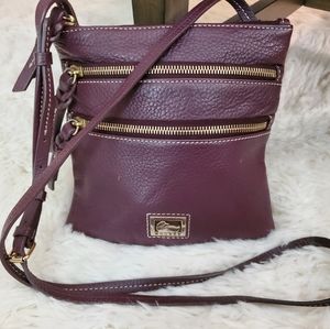 Dooney & Bourke Leather Pebbled North South Triple Zipper Crossbody Purse DB Bag